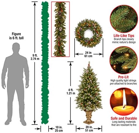 Ulusal Ağaç Şirketi Önceden Aydınlatılmış Tatil Noel 5 Parçalı Set ve Önceden Aydınlatılmış Yapay Noel Çelengi, Yeşil,