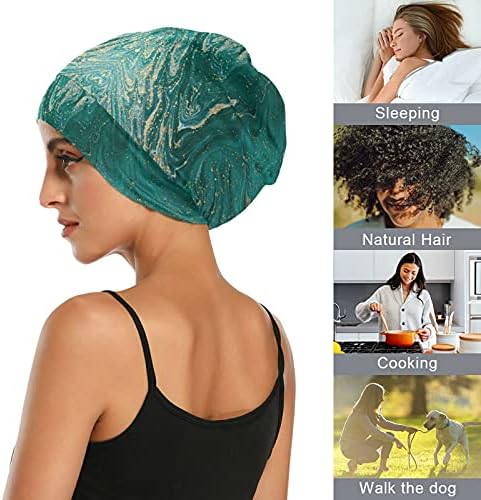 Kafatası Kap Uyku Kap Çalışma Şapka Bonnet Beanies Kadınlar için Okyanus Deniz Mermer Çizgili Soyut Altın Yeşil Uyku