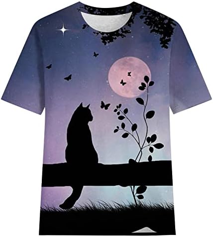 Kadın Kedi T-Shirt Yaz Kısa Kollu Tees Tops Hayvan Tema Bluz Sevimli Kediler Grafik Gömlek Kedi Hediyeler Kedi Severler