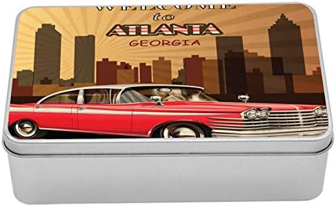 Ambesonne Georgia Metal Kutu, Atlanta Retro Konsept Eski Klasik Otomobil ve Şehir Silüetine Hoş Geldiniz, Kapaklı