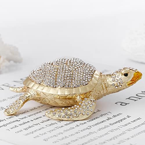Ingbear Altın Deniz Kaplumbağası Heykelcik Menteşeli Biblo Kutuları, Anneler Günü için Benzersiz Hediye, El Kaplama