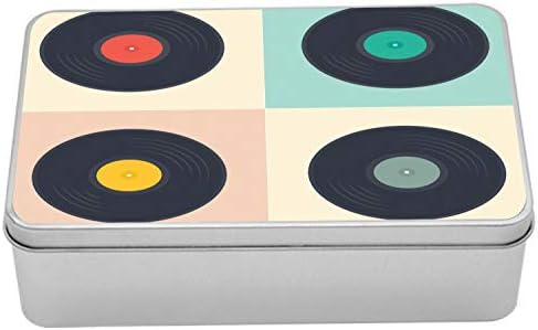 Ambesonne Sessiz Renkler Teneke Kutu, Müzik Temalı Pastel Pop Art, Kareler Deseninde Kayıt Disklerini Etkiledi, Kapaklı