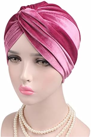 2 ADET Kadife Türban Kadınlar için Büküm Pilili Bere Kap Streç Başkanı Wrap Saç Dökülmesi Şapka Kemo Şapkalar Kadınlar