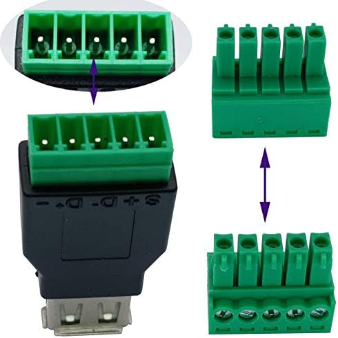 AAOTOKK USB 2.0 A Vidalı Terminal Bloğu Adaptörü USB 2.0 A Dişi 5 Pin/Yollu Dişi Cıvata Vidalı Kalkan terminalleri
