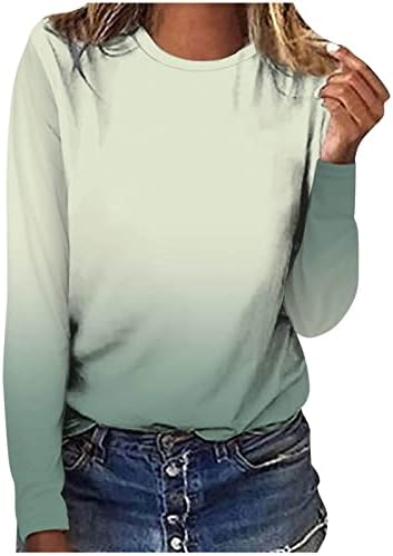 Kadın Gömlek Casual Gevşek Uzun Kollu Crewneck Tişörtleri Kravat Boya Grafik Bluz Moda Degrade Kazak Bluz Tops