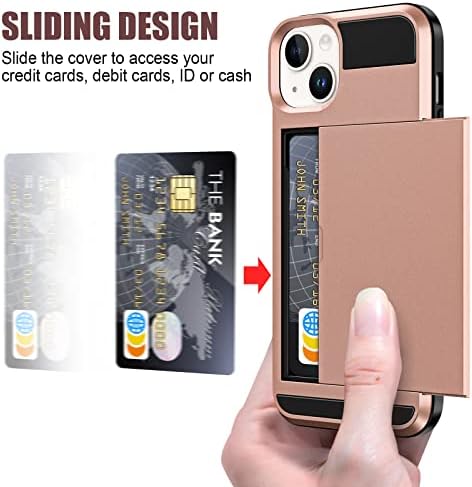 Kart tutucu ile iPhone 14 kılıf için Anuck durumda, darbeye dayanıklı ağır cüzdan kılıf [Kredi kartı yuvası] [Slayt