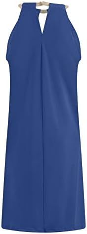 Halter Boyun Elbiseler Kadınlar için A-Line Dökümlü rahat elbise Klasik Katı Sundress Seksi Kolsuz Tank Elbise Yaz
