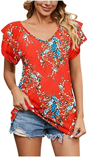 Fırfır Kısa Kollu 2023 Derin V Boyun Pamuk Çiçek Grafik Bluz Gömlek Kızlar için Yaz Sonbahar T Shirt TAMAM TAMAM