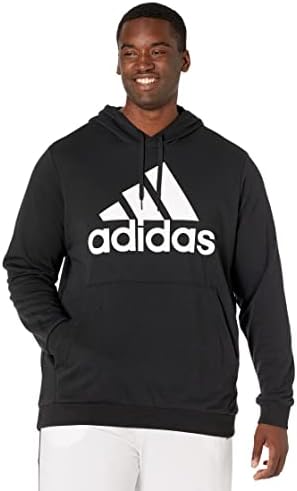 adidas Erkek Beden Essentials Büyük Logolu Kapüşonlu Sweatshirt, Siyah / Beyaz, Büyük / Uzun