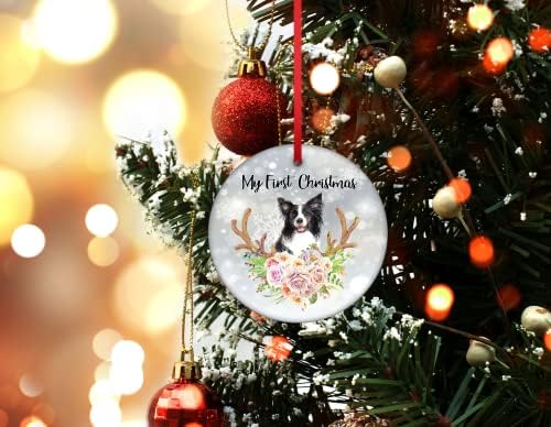 Beyaz Siyah Border Collie Noel Ağacı Asılı Süsleme Collie Köpek Noel Süsleme Çift Taraflı Seramik Asılı Süsleme İlk