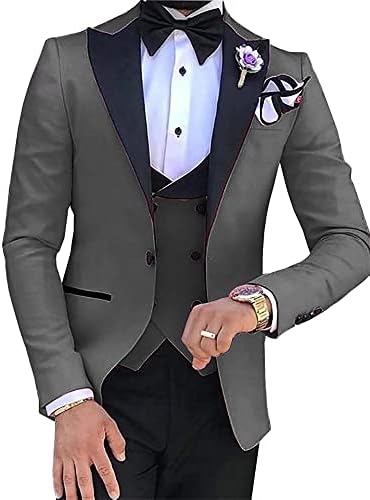 Erkek 3 parça takım elbise Blazer Slim Fit Smokin ceket yelek pantolon seti parti, düğün ve iş için