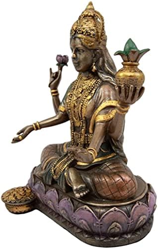 Ebros Hindu Zenginlik ve Refah Tanrıçası Lakshmi Oturan Lotus Taht Heykeli Hindu Dekor Heykelcik