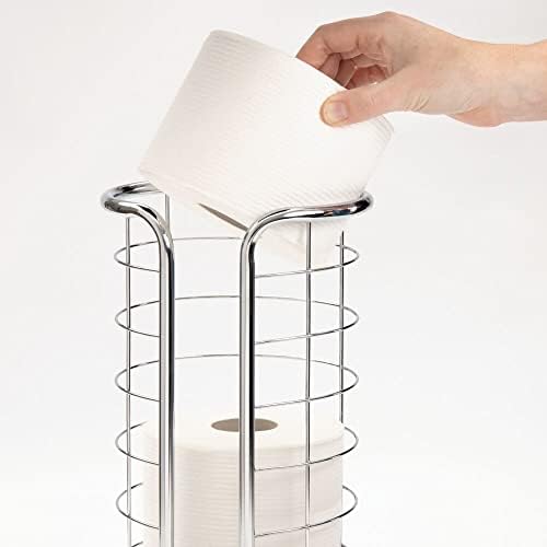 mDesign Metal Tuvalet Kağıdı Tutucu Standı-3 Rulo Tuvalet Kağıdı için Depolama Rezervi-Bağımsız Tuvalet Kağıdı Tutucusu-Şık