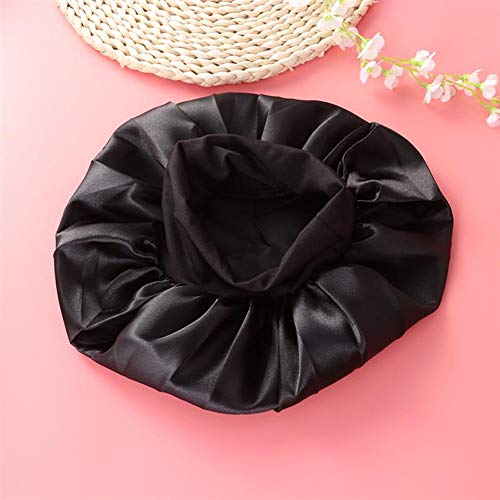 AKOAK 1 Paket Geniş kenarlı Yüksek elastik Kafa Bandı Nightcap Bayanlar Banyo Kemoterapi Kap Saç Bakımı Şapka (Siyah)
