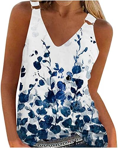 Bayan Moda Tankı Üstleri V Boyun Çiçek Baskı T Shirt Kolsuz Bluz 2023 Yaz Tatil Gömlek