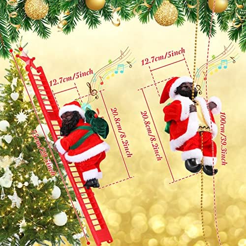 2 Adet Elektrikli Tırmanma Noel Baba Noel Dekorasyon Afrika Amerikan Noel Baba Tırmanma Halat Merdiven Müzikal Siyah