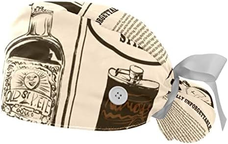 Kadınlar için ter Bandı ile 2 Paket Çalışma Kapakları, Vintage Şarap Şişesi Gazete At Kuyruğu Kese Fırçalama Şapkaları