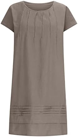 Pamuk Hattı yaz elbisesi Kadınlar için Katı Cap Sleeve Ekip Boyun Gevşek Tunik Elbise Dantelli Midi T-Shirt Elbise