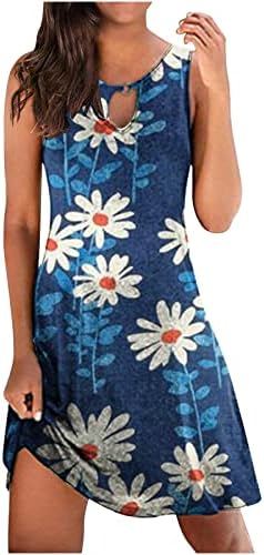 Kadınlar için elbiseler Yaz Casual Çiçek Baskılı Tank Elbise Gevşek Kolsuz Plaj Kısa Diz Boyu Mini Sundress