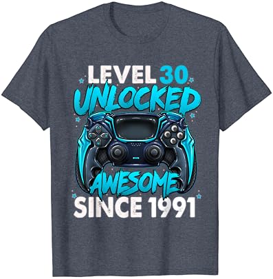 Seviye 30 Unlocked Harika 1991 Yılından Bu Yana 30th Doğum Günü Oyun T-Shirt