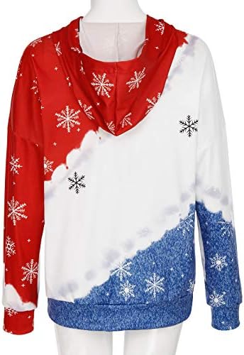 ZDFER Hoodies Kadınlar için, Noel Patchwork kapüşonlu eşofman üstü Rahat Uzun Kollu Kazak Tops Ceket Ceket Cepler