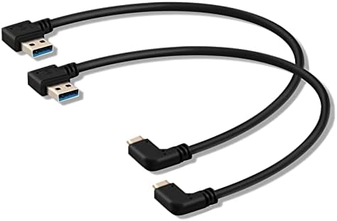 Oxsubor USB C 90 Derece Sağ Açı Kablo Uzatma USB 3.0 Tip c Kablo Sol Açı Erkek (20 CM, 8İN) (2 Paket)