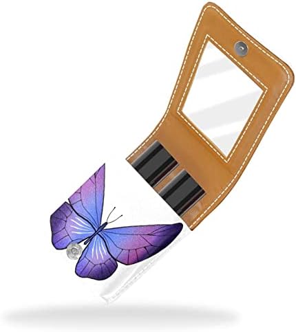 ORYUEKAN Ruj Kılıfı Ayna ile Sevimli Taşınabilir Makyaj Çantası kozmetik torbası, Güzel Kelebek Mor Vintage