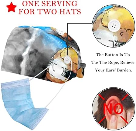 Ayarlanabilir çalışma kapağı Düğmesi ve Ter Bandı 2 Paket Kabarık Fırçalama Şapka Suluboya Unicorn Kız Unisex Cerrahi