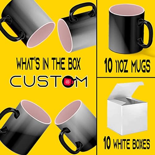 Renk Değiştiren Pembe İç-11 oz Kapasiteli Özel Seramik Kahve Kupa Seti, Sıcak ve Soğuk içecekler için Ayrı Beyaz