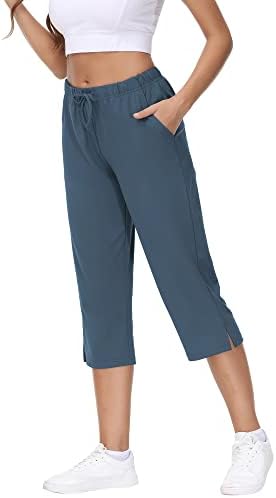 COZZIPLUS Kırpma Pantolon Cepler ile Kadınlar için-Kadınlar Hızlı Kuru İpli Yoga Capri Sweatpant-Kadın Ayak Bileği