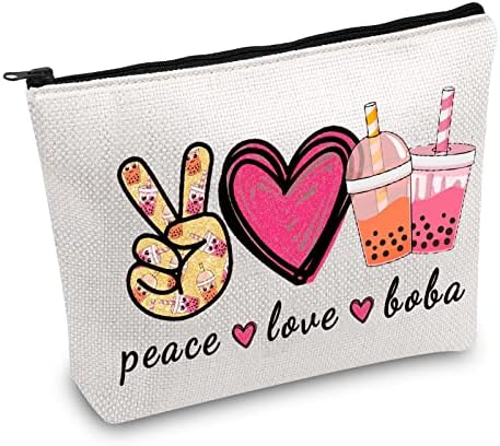 JXGZSO Barış Aşk Boba Kozmetik Çantası Makyaj fermuarlı çanta Kahve boba çayı Hediye Kabarcık Çay Makyaj Çantası