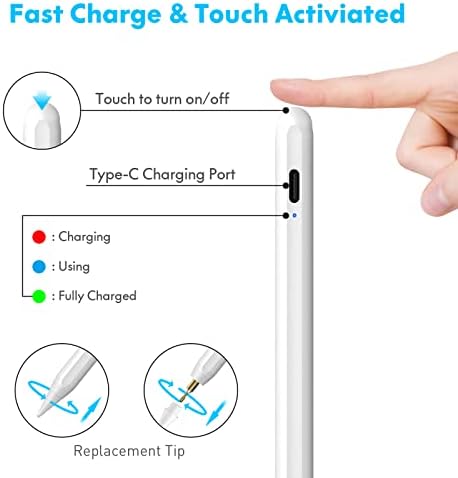 Eğim Sensörlü ve Hızlı Şarjlı iPad için Stylus Kalem, Avuç İçi Reddi ile Cisteen Aktif Kalem 2022-2018 Apple iPad