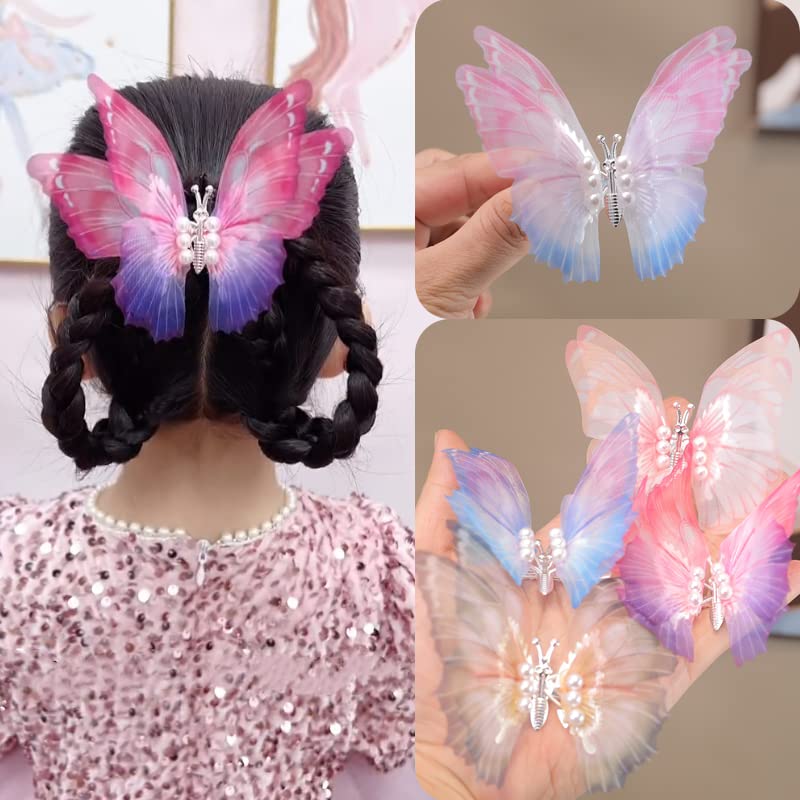 Kelebek Saç pençe klipsleri Gençler Kadınlar için 2 Paket-3D Şifon Peri Kanatları Klipler Tokalarım saç aksesuarları
