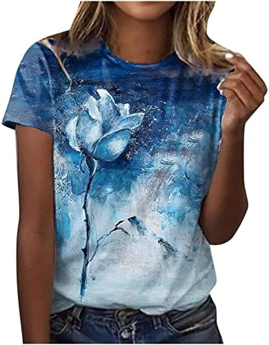 Bayan Kısa Kollu Pamuklu Crewneck Tekne Boyun Grafik Çiçek Salonu Bluz T Shirt Sonbahar Yaz Bluz Bayanlar için AI
