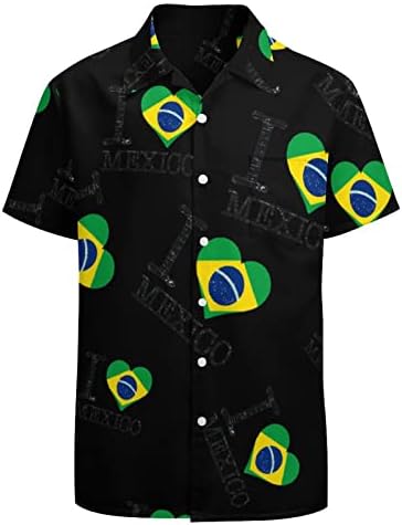 Aşk Brezilya Meksika erkek Gömlek Kısa Kollu V Boyun Grafik Tees Düğmeli Plaj T Shirt