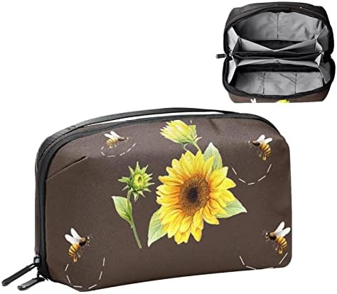 Kadınlar ve kızlar için makyaj çantası fermuarlı kese seyahat kozmetik düzenleyici, Ayçiçeği