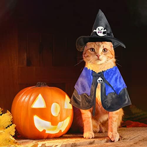 Cadılar Bayramı Kedi Kostümü: Evcil Hayvan Pelerinli Kedi Cadı Şapkası, Komik Kedi Sihirbazı Kostümü, Kedi Cadılar